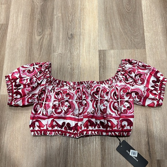Dolce&Gabbana Tile Print Cotton Crop Top (IT40) - Picture 8 of 15